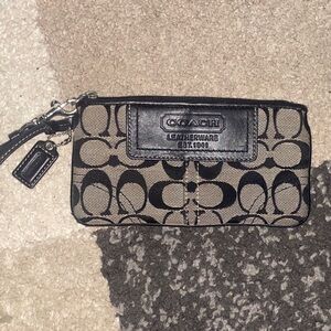 Coach Black and Tan Signature Wristlet